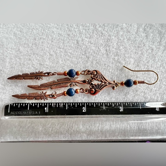 Vintage Copper & Lapis Native American dangle Earrings - Picture 6 of 7
